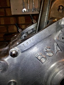 1929 BSA Sloper motorcycle crank cases, showing engine number