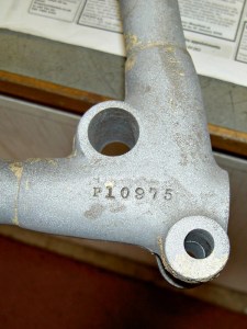 1929 BSA Sloper frame lug, blasted prior to painting. Note traces of braze.