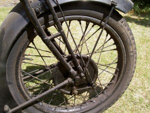 1929 BSA Sloper motorcycle front forks and wheel