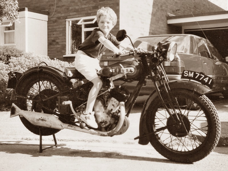 1929 BSA Sloper motorcycle, with young rider